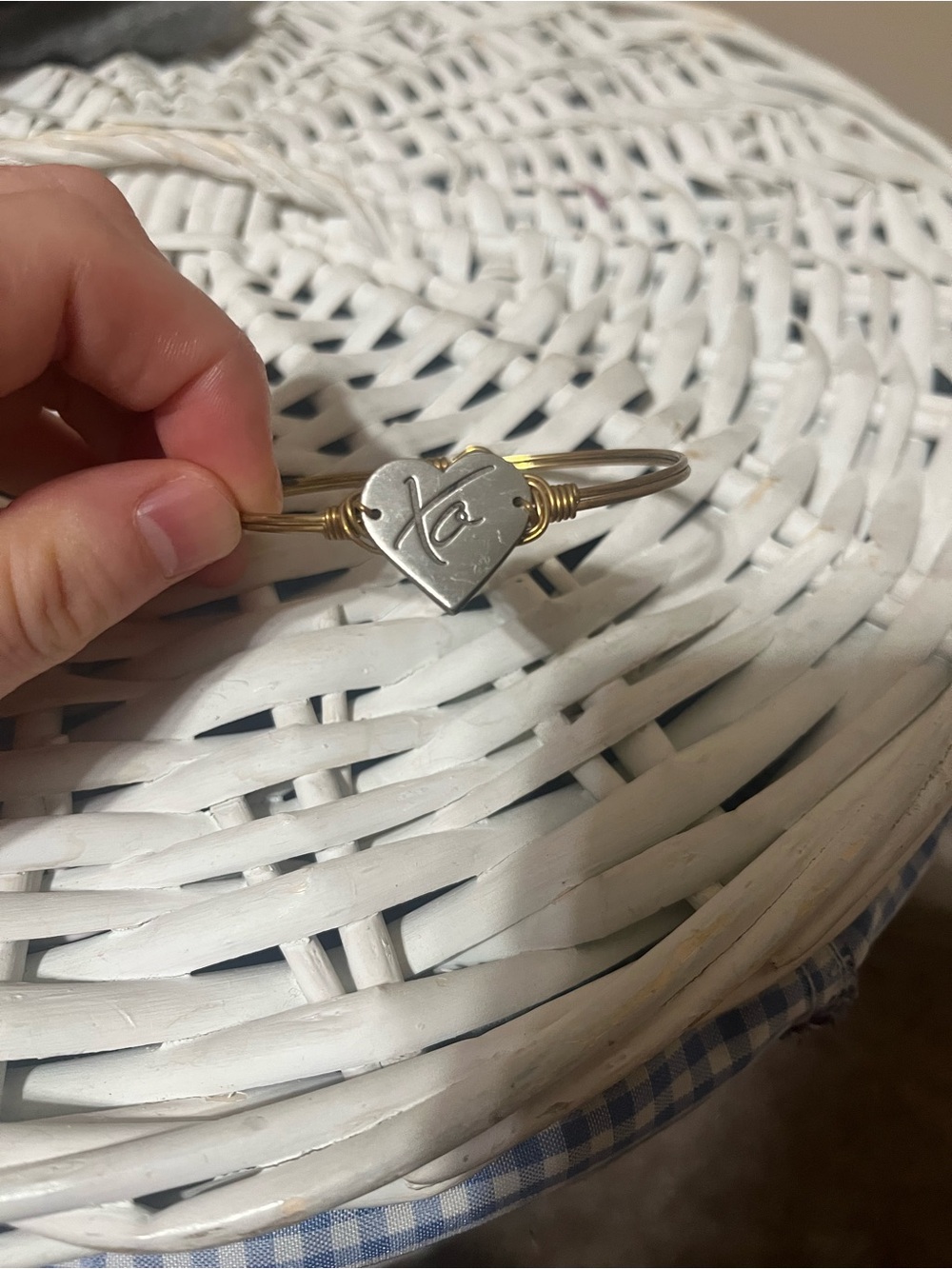 Silver Heart Bangle Bracelet with Script Accent